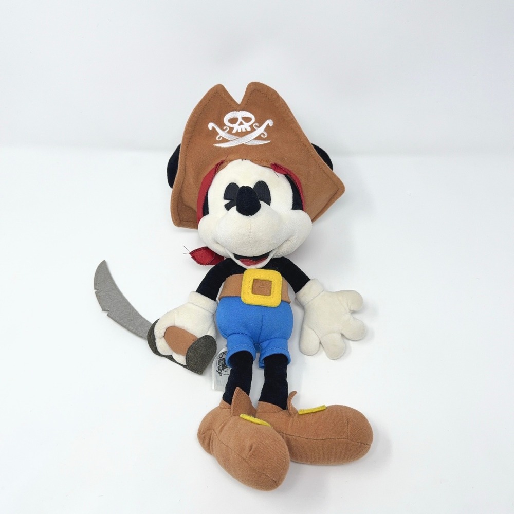 Disney Mickey Mouse Pirate Plush Stuffed Animal Tricorn Hat Sword Brown Red Blue